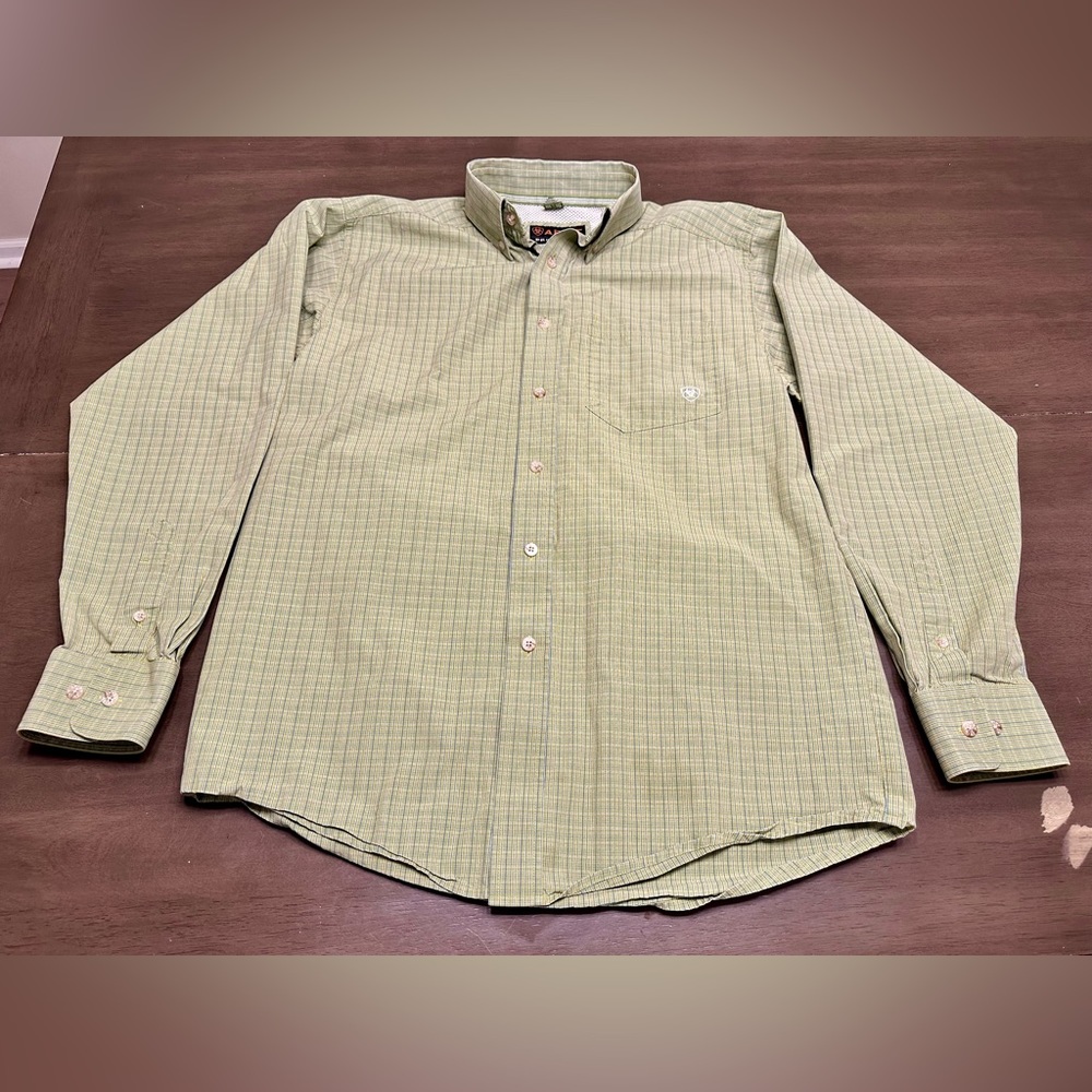 Ariat Pro Series Mens Long Sleeve Button Down Shirt Sz.Small/Yellow-Blue Plaid